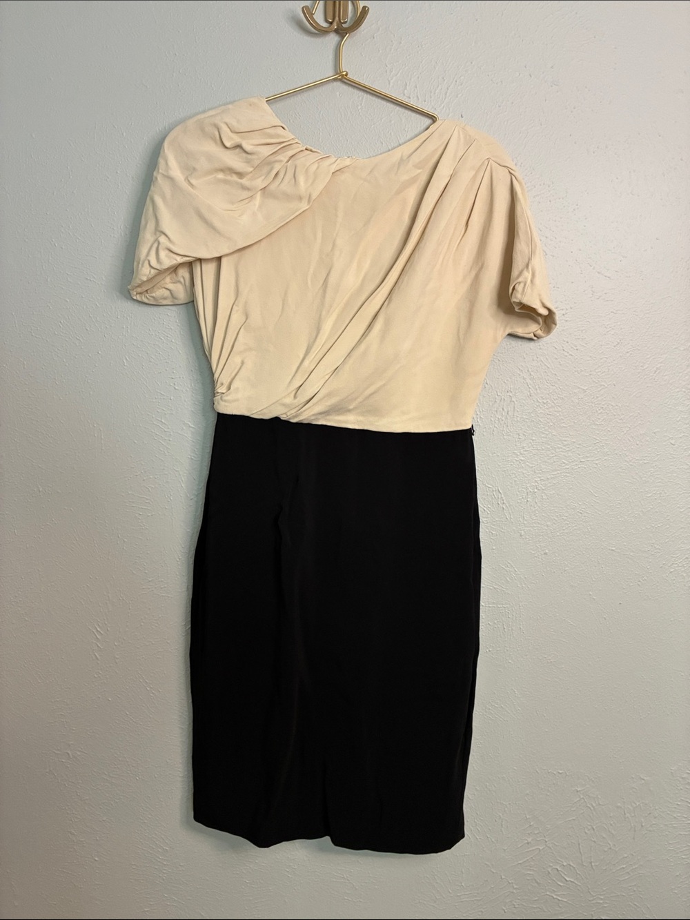 MaxMara Cream and Black One-Shoulder Draped Dress